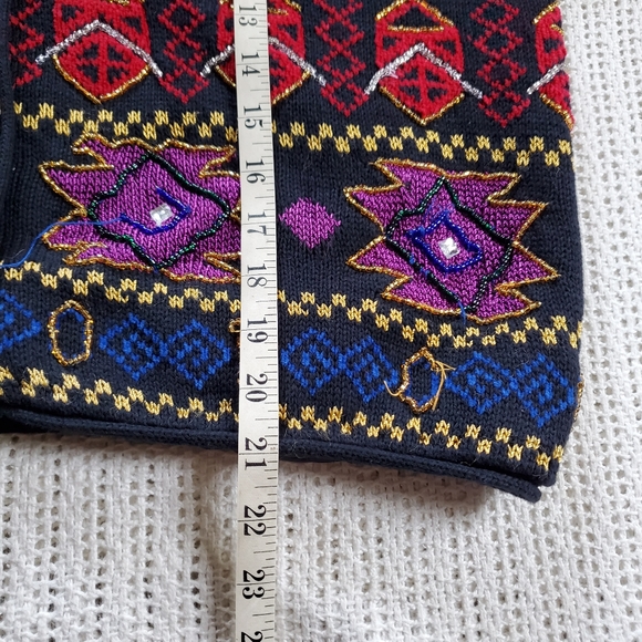 Vintage All Week Cardigan Sweater Women's Large Geometric Embroidered Beaded - Picture 6 of 11
